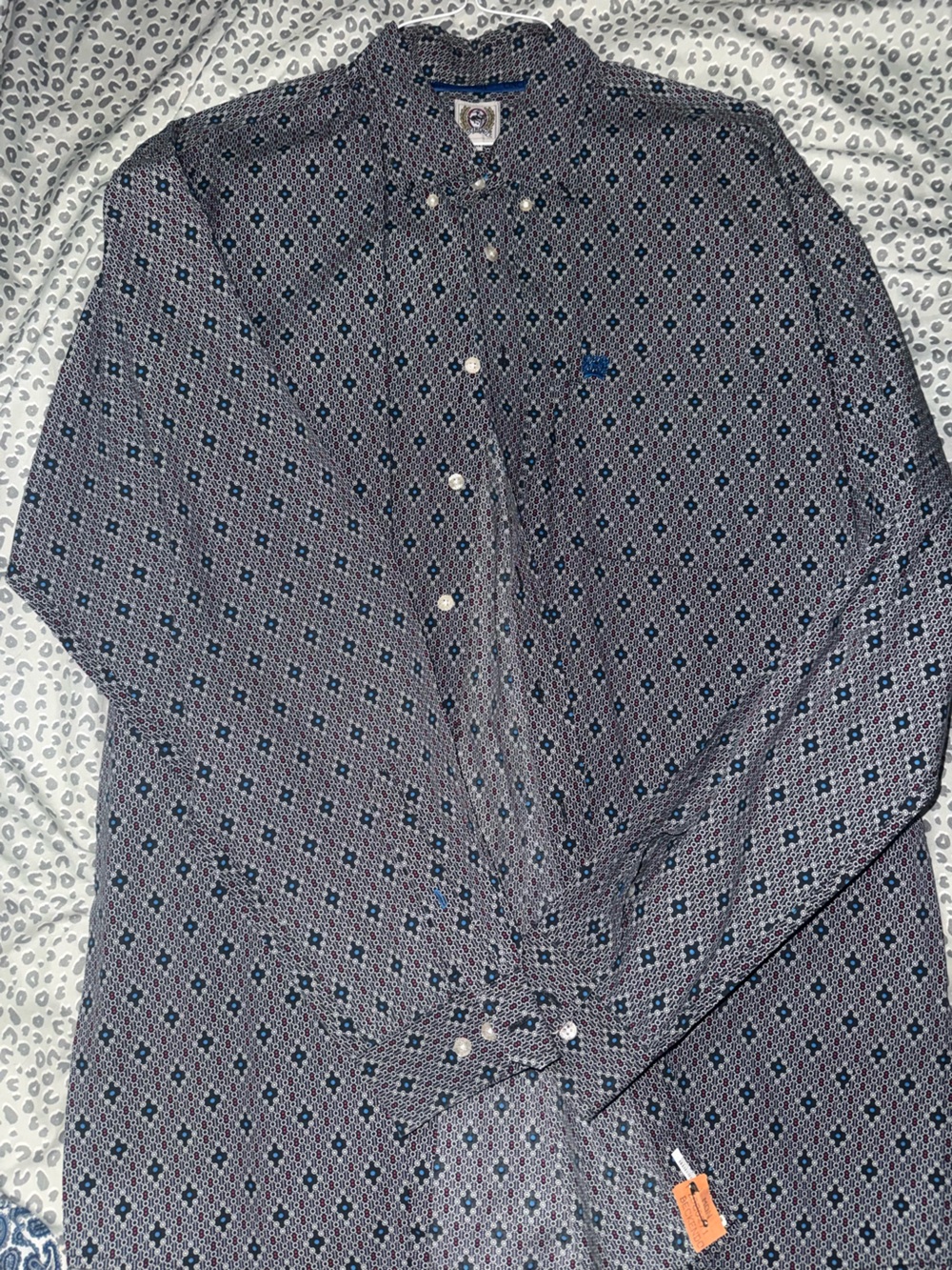 Cinch Men's Navy and White Geo-Pattern Button-Down Shirt